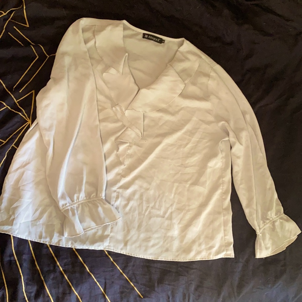 Frill Collar Puffy Sleeve White XL Top